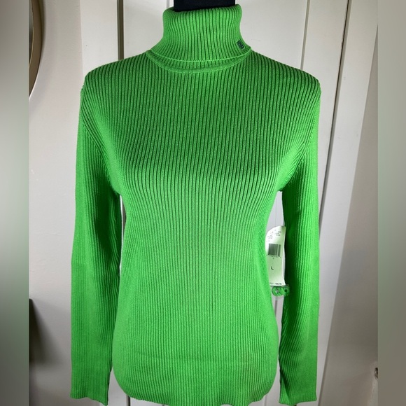 Ralph Lauren Double RL Sweaters - VINTAGE NWT Lauren Ralph Lauren Vibrant Green Ribbed Sweater